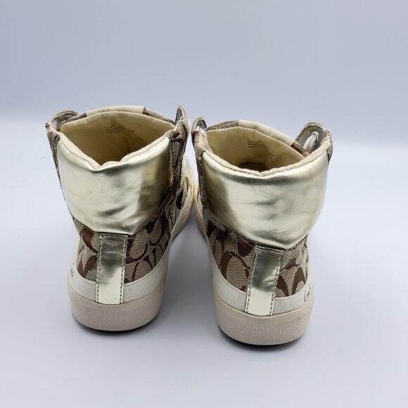 Coach Women's 8 Gold Signature C Logo Monogram High Top Canvas Sneakers - Picture 5 of 13
